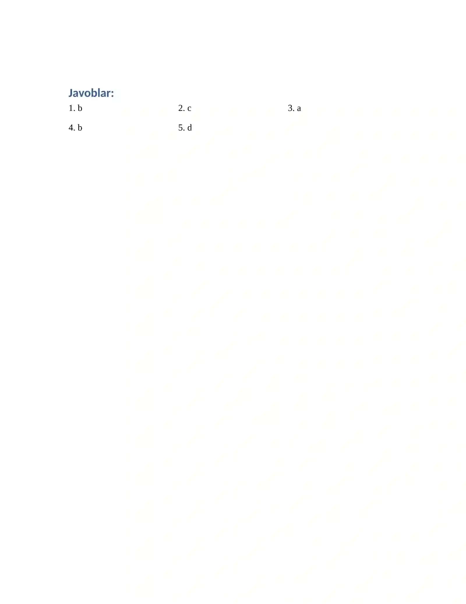 Uzbekcha yoz Test Savollari 2
