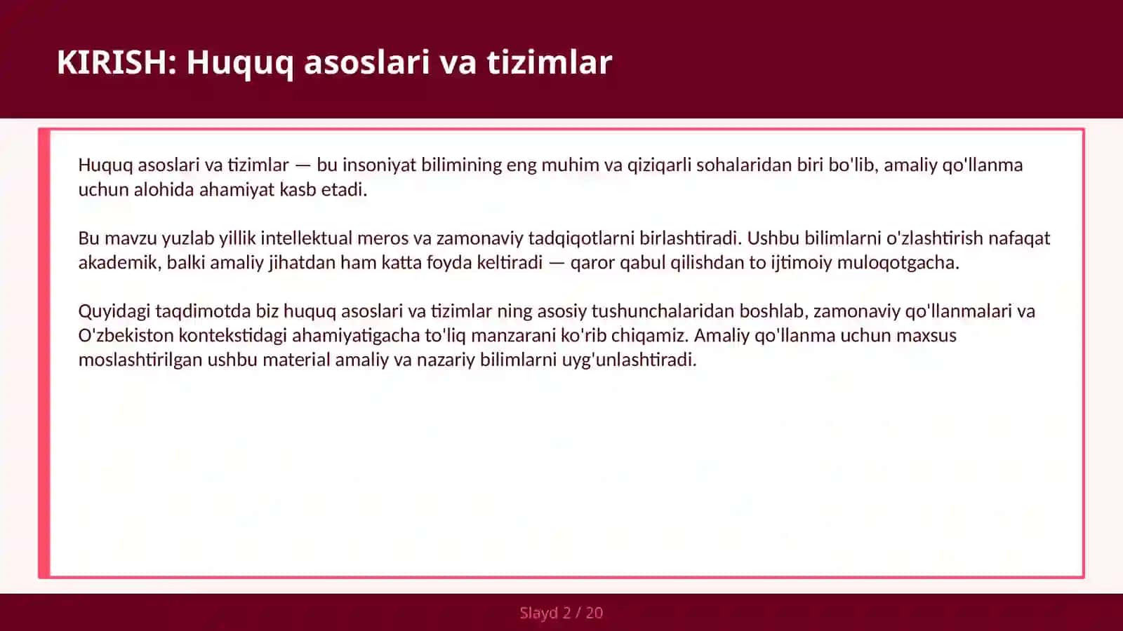 Huquq asoslari va tizimlar 2