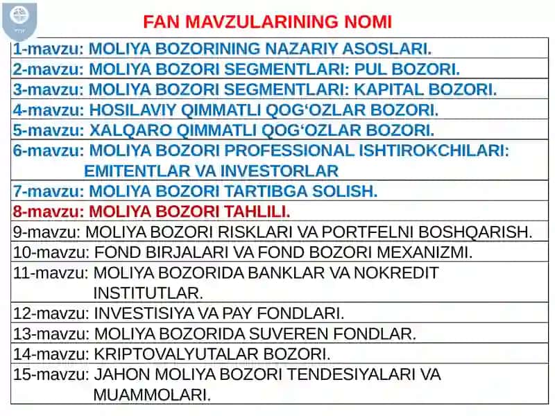 MOLIYA BOZORI TAHLILI 2
