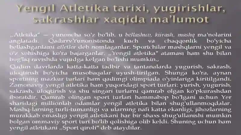 YENGIL ATLETIKANING RIVOJLANISH TARIXI 2