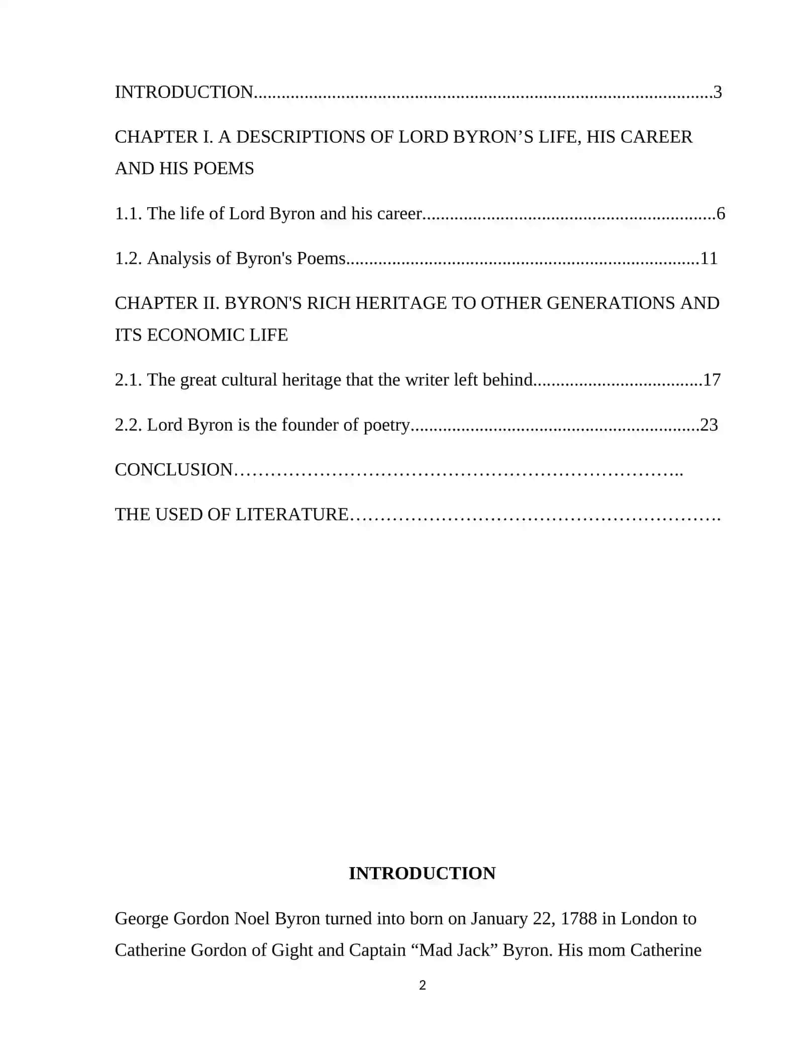COURSE PAPER: "George Gordon Lord Byron and his literary works" 2