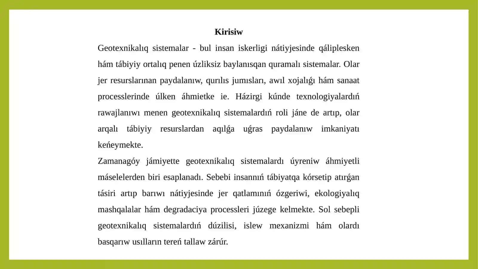 Geotexnikalıq sistemalar haqqındaǵı táliymat 2