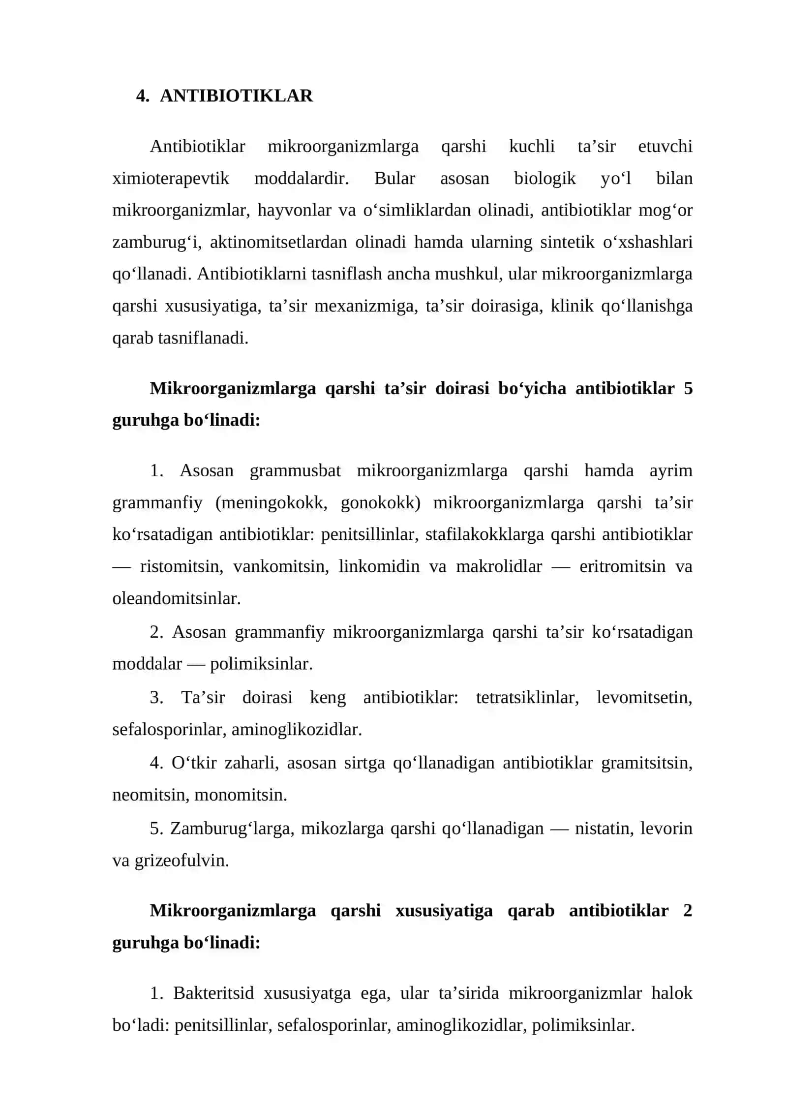 Antibiotiklar haqida umumiy ma`lumotlar 2
