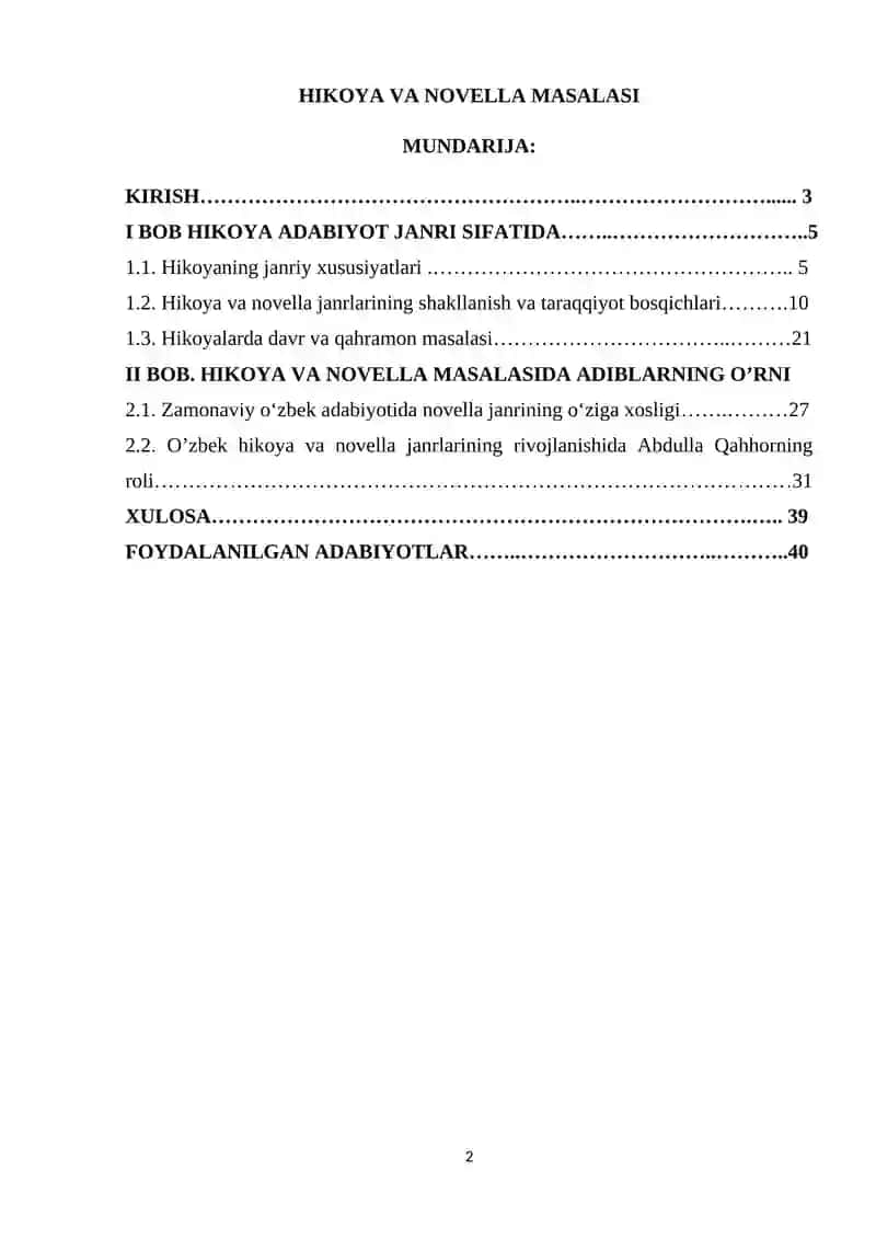 HIKOYA VA NOVELLA MASALASI 2