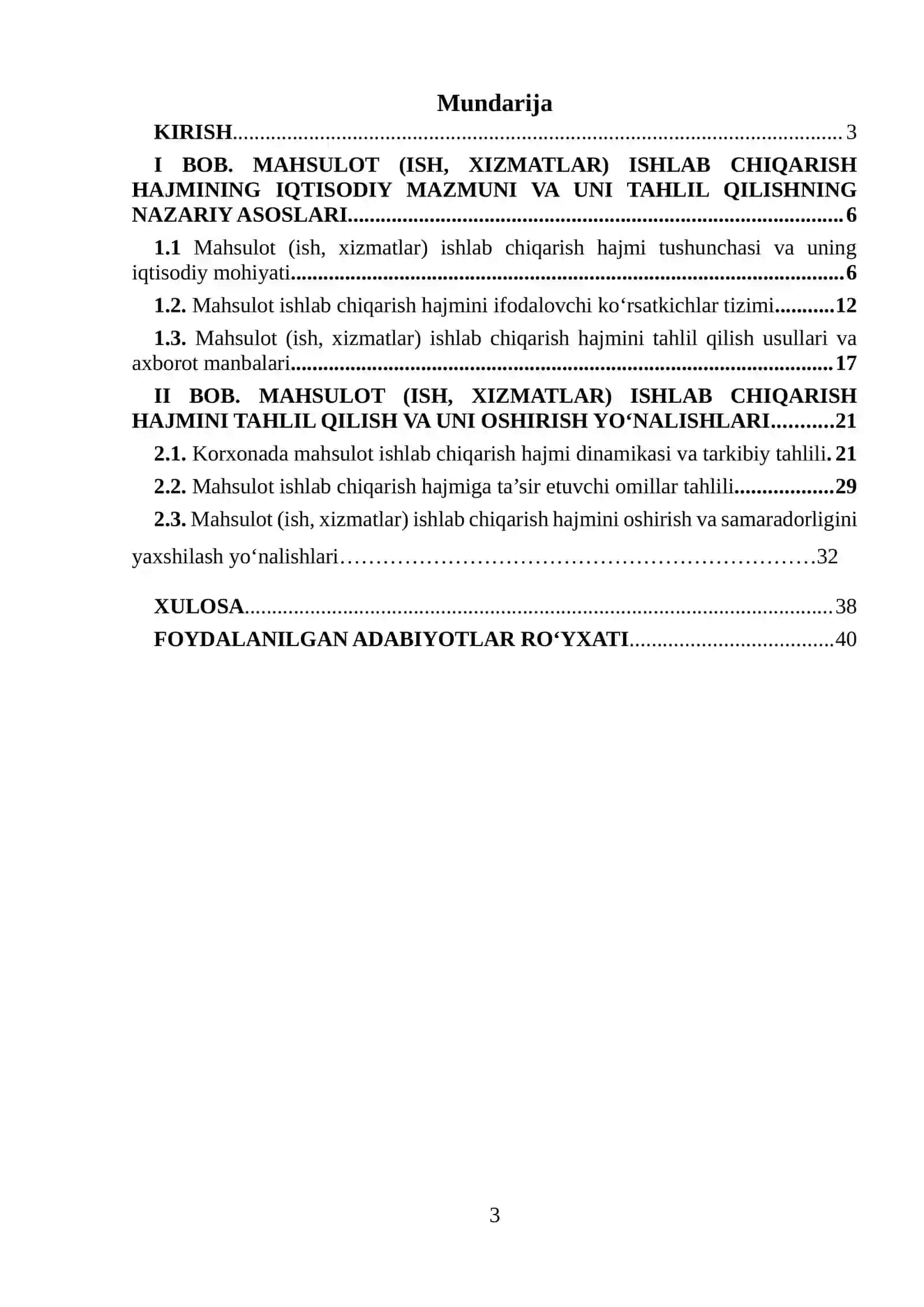 Mahsulot (ish, xizmatlar) ishlab chiqarish hajmini tahlili. 2