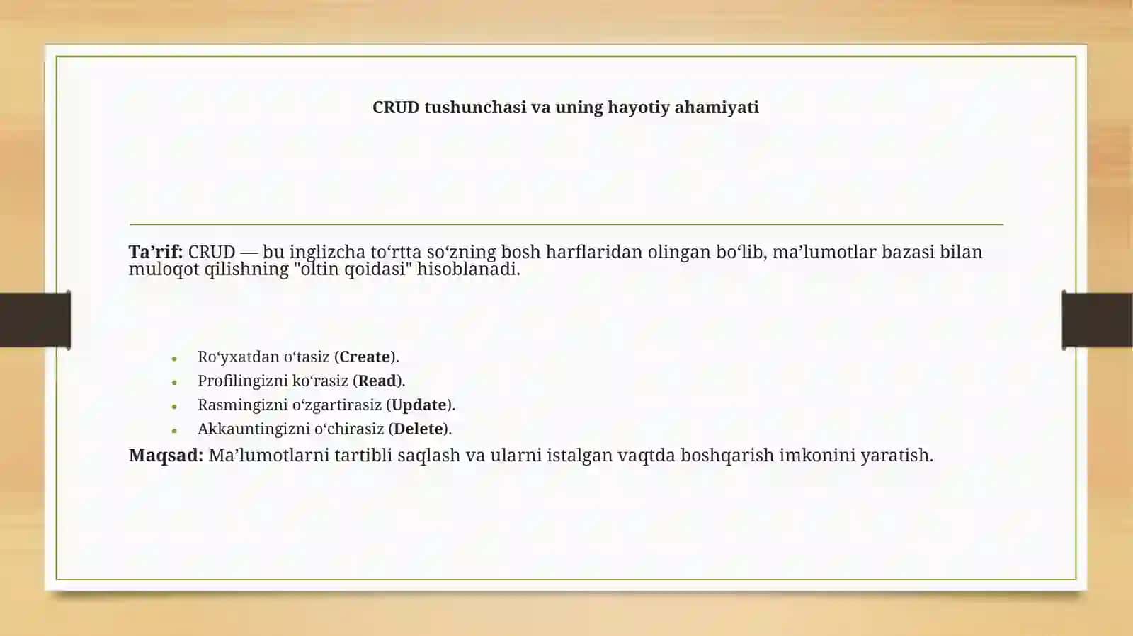 CRUDtushunchasi va uning hayotiyahamiyati 2