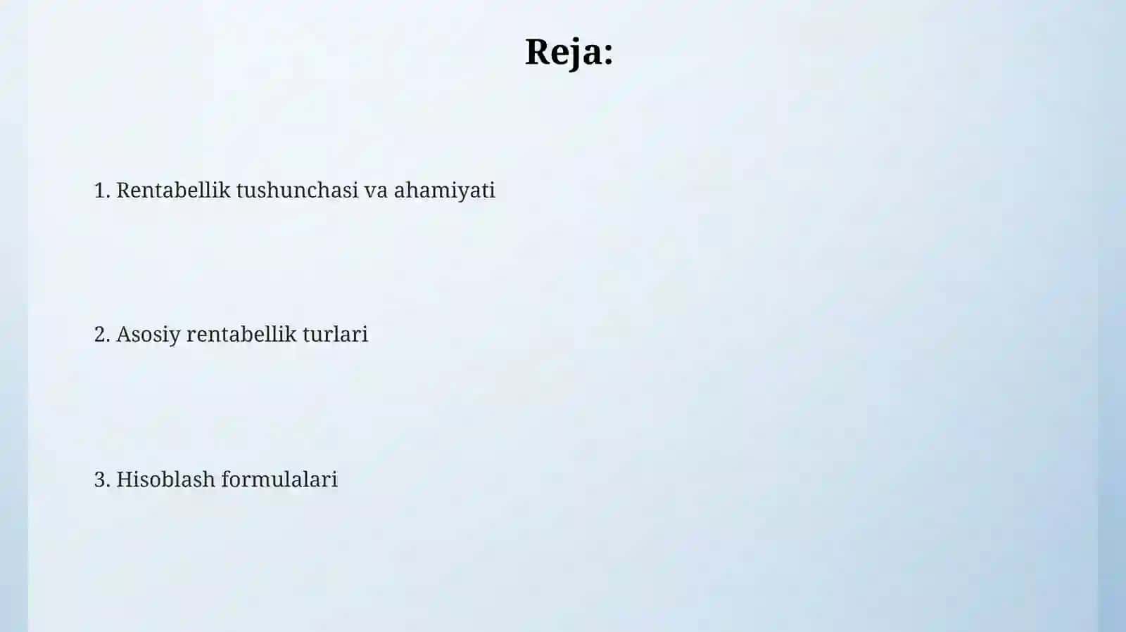 Rentabellik ko'rsatgichlari mavzusida 2