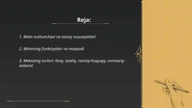 Matn va uning turlari, tarkibi 2