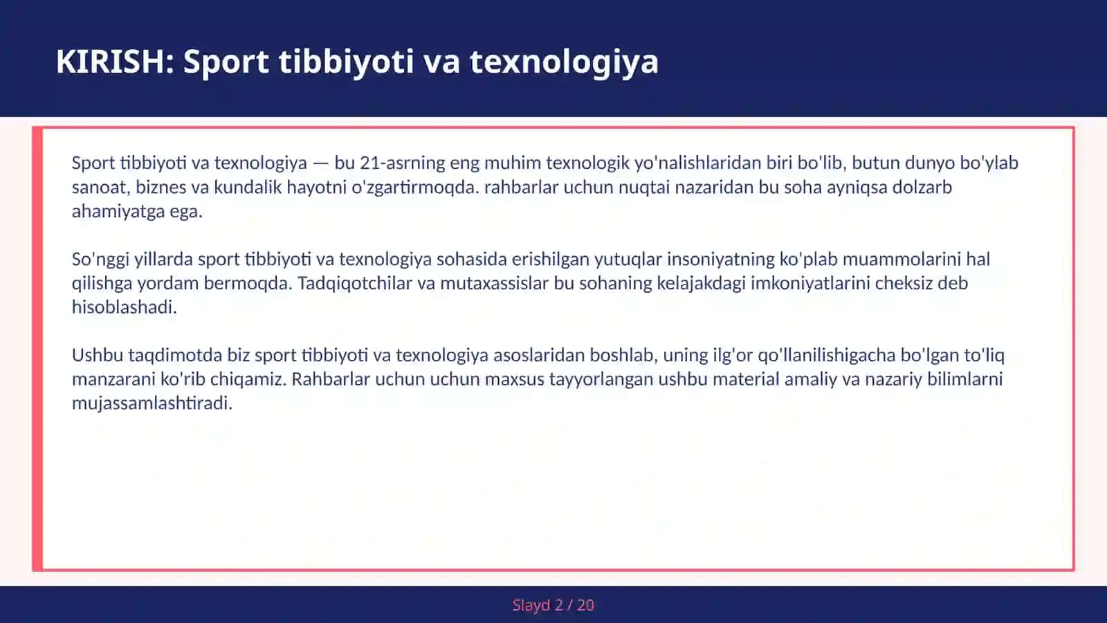 SPORT TIBBIYOTI VA TEXNOLOGIYA 2