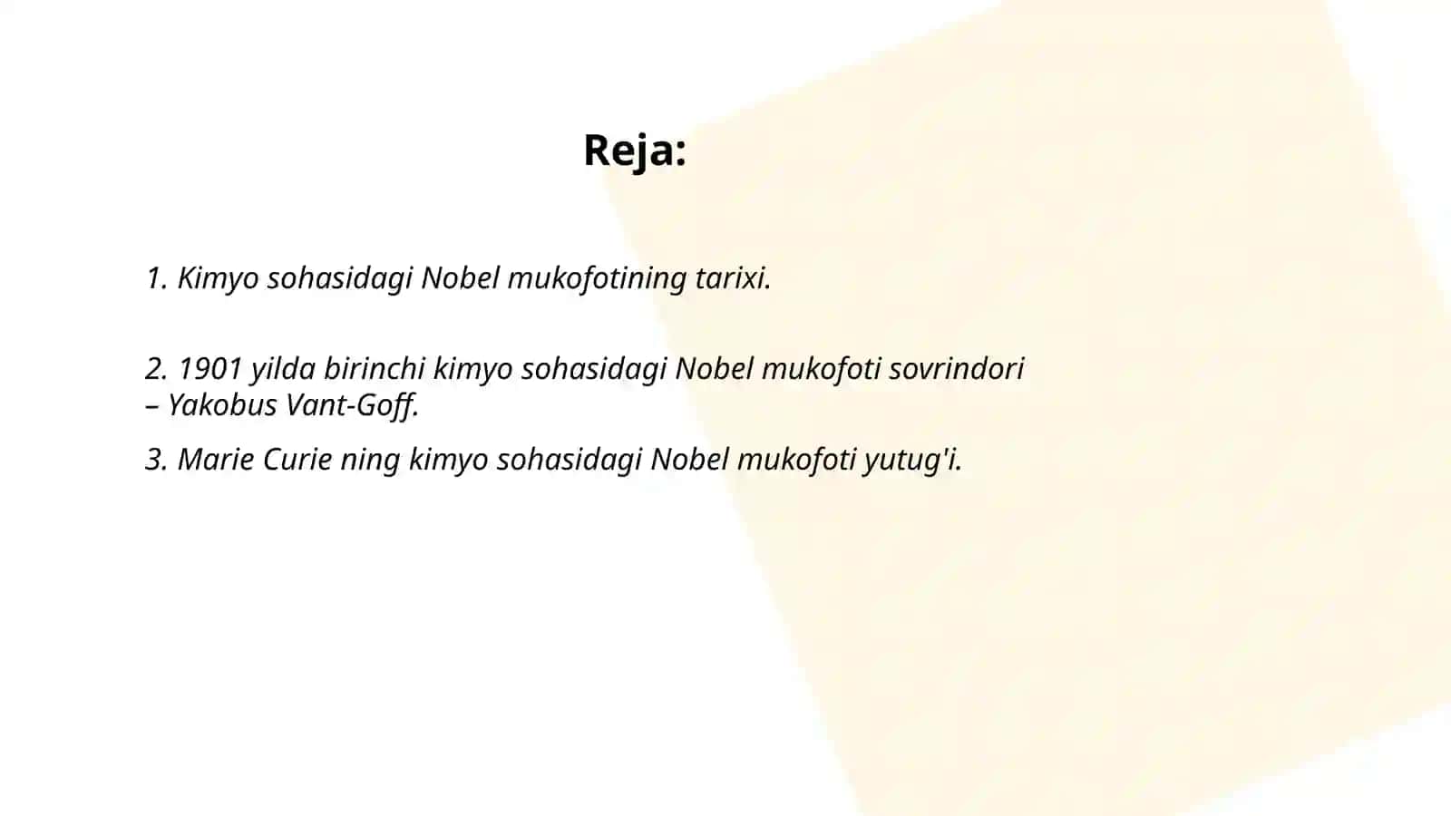 Kimyo sohasidagi Nobel mukofoti sovrindorlari va yutuqlari 2