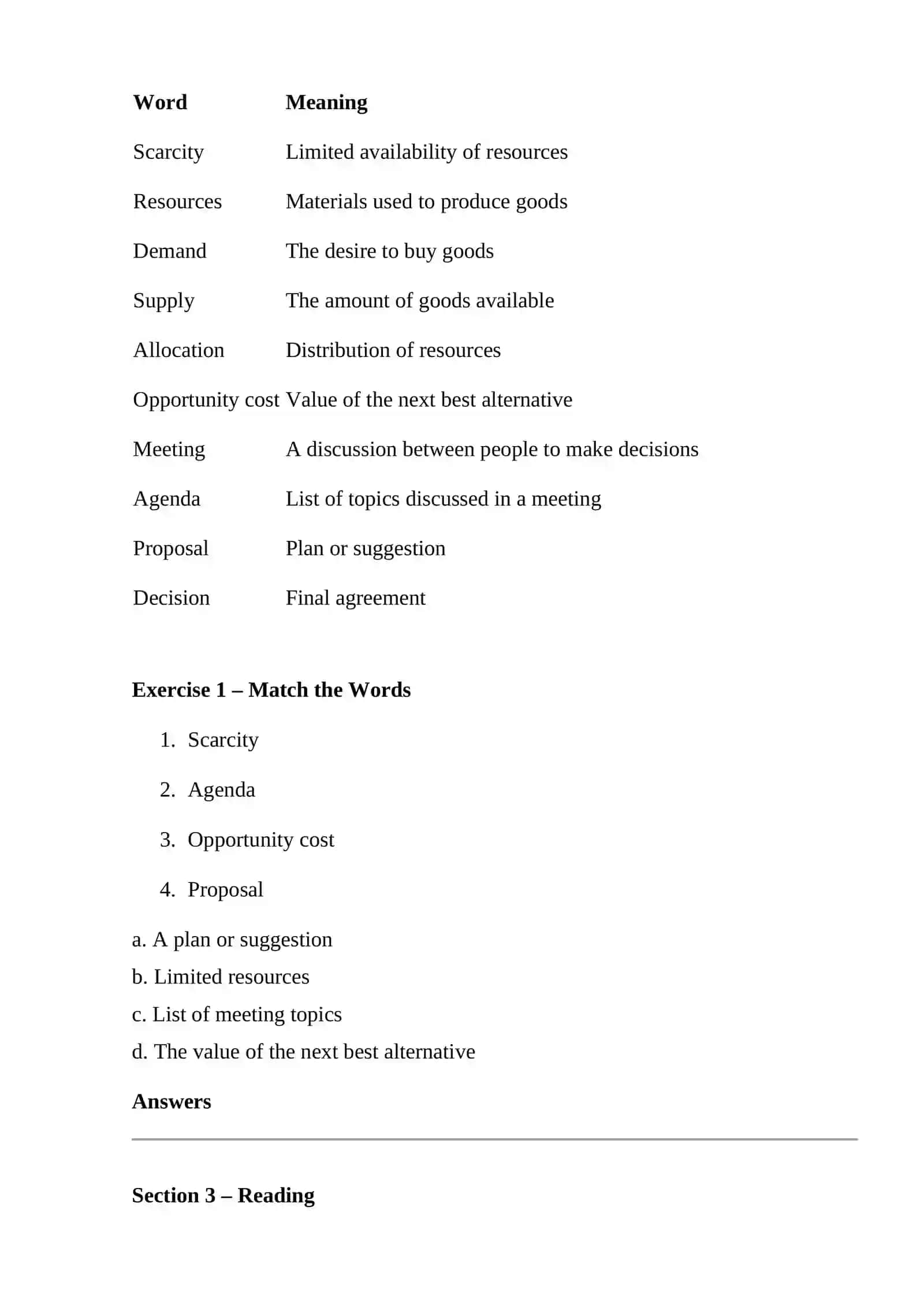Scarcity in Economics & Meetings 2