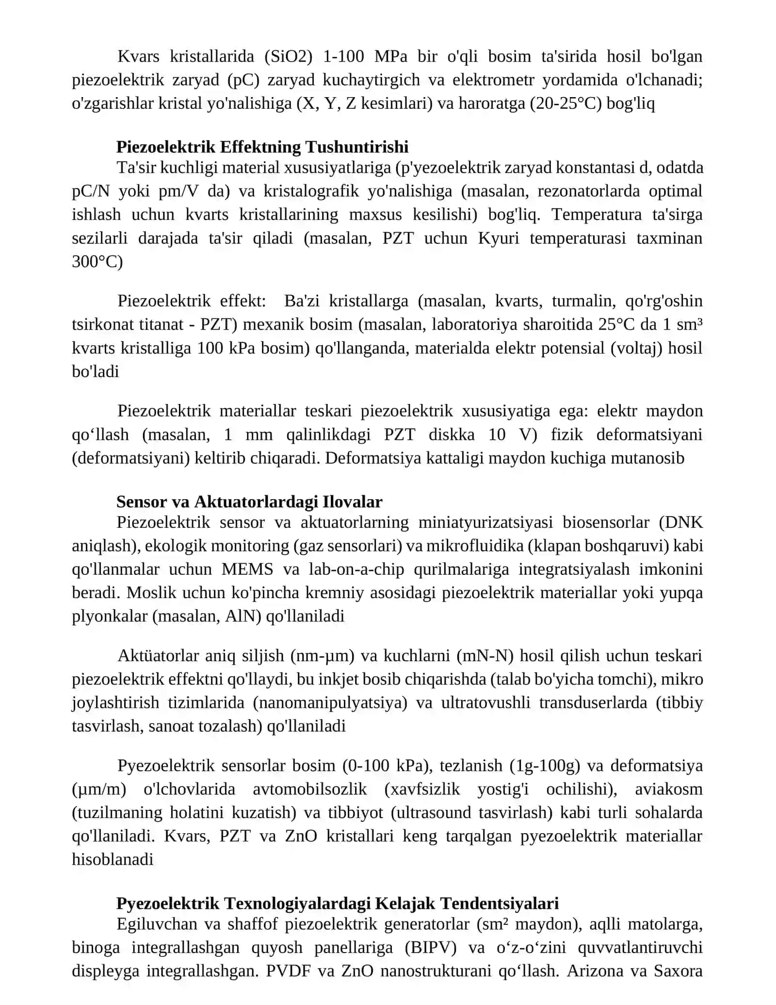 Pezoelektriklar. Pezoelektrik effekt 2