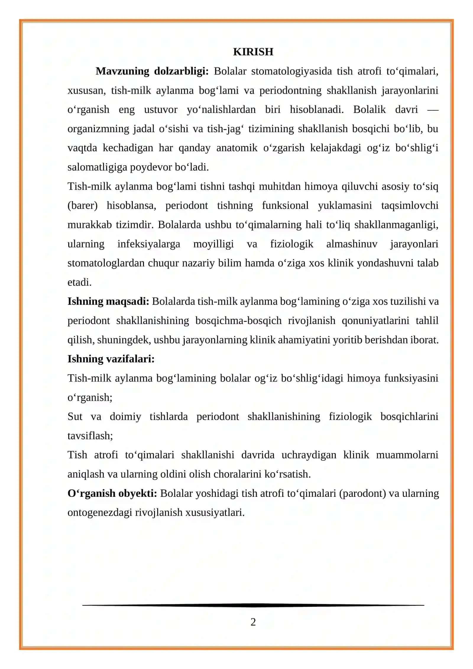 Tish-milk aylanma bog'lami. Periodont shakllanishi bosgichlari 2