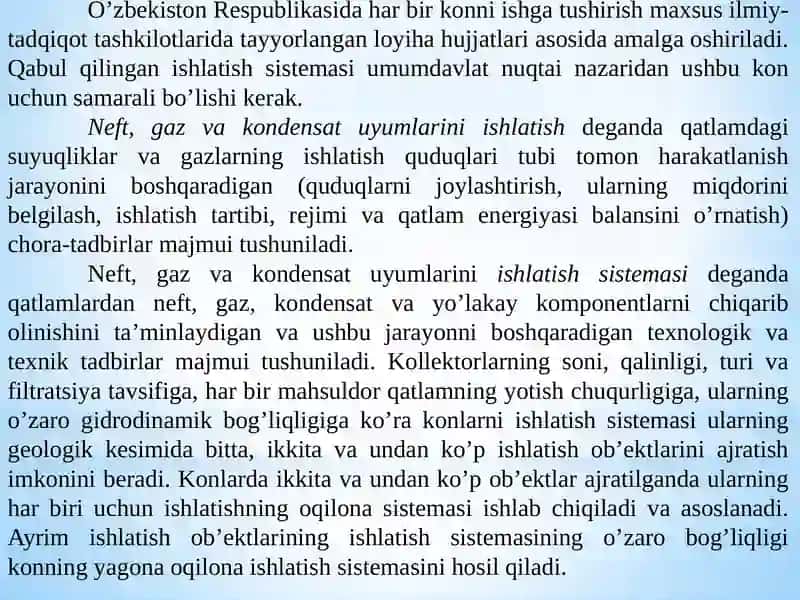 NEFT VA GAZ KONLARINING ISHLATISH SISTEMALARI VA ULARNI TATBIQ ETISHSHAROITLARI (1-ma’ruza) 2