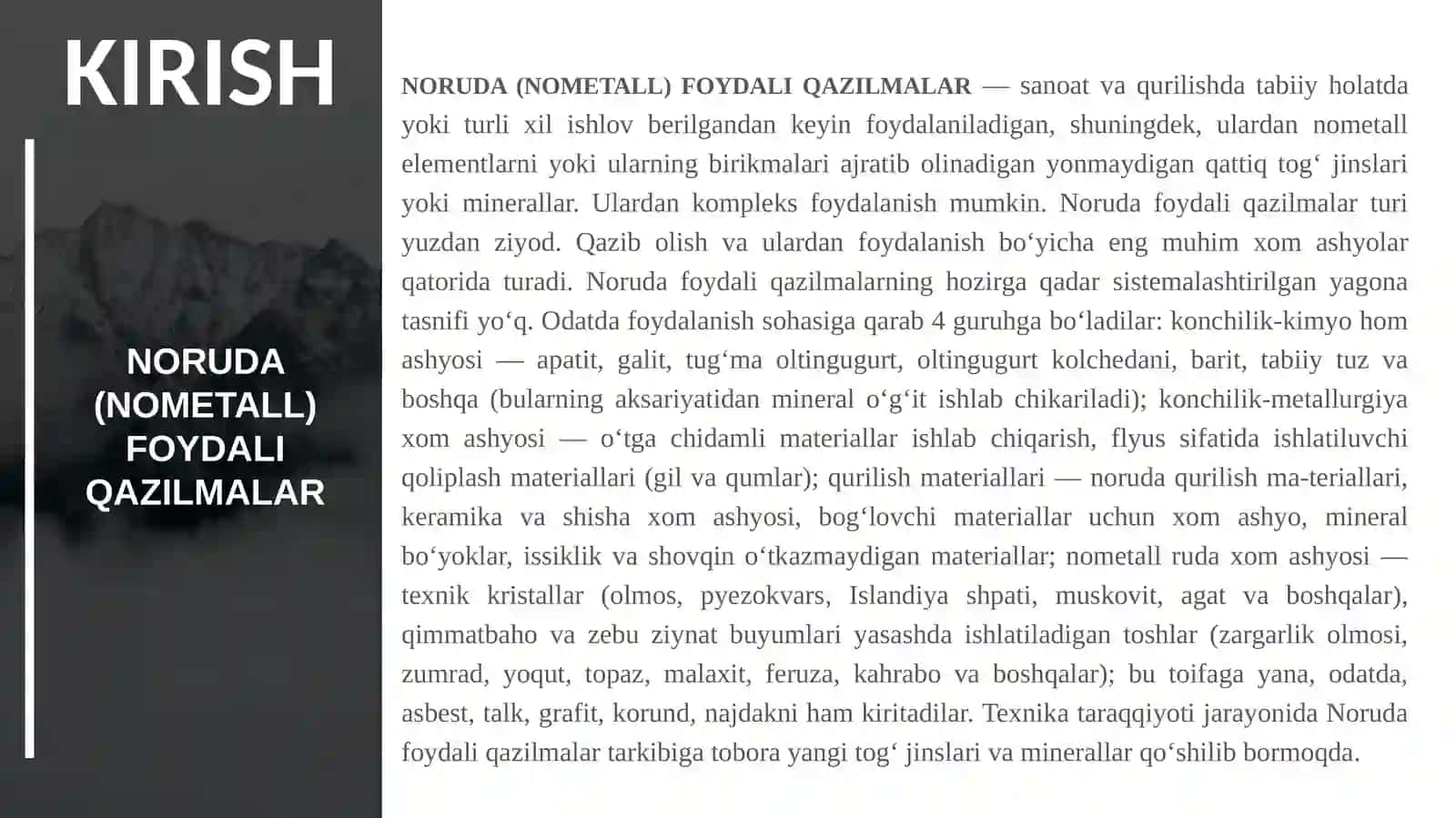 NORUDA (NOMETALL) FOYDALI QAZILMALAR 2