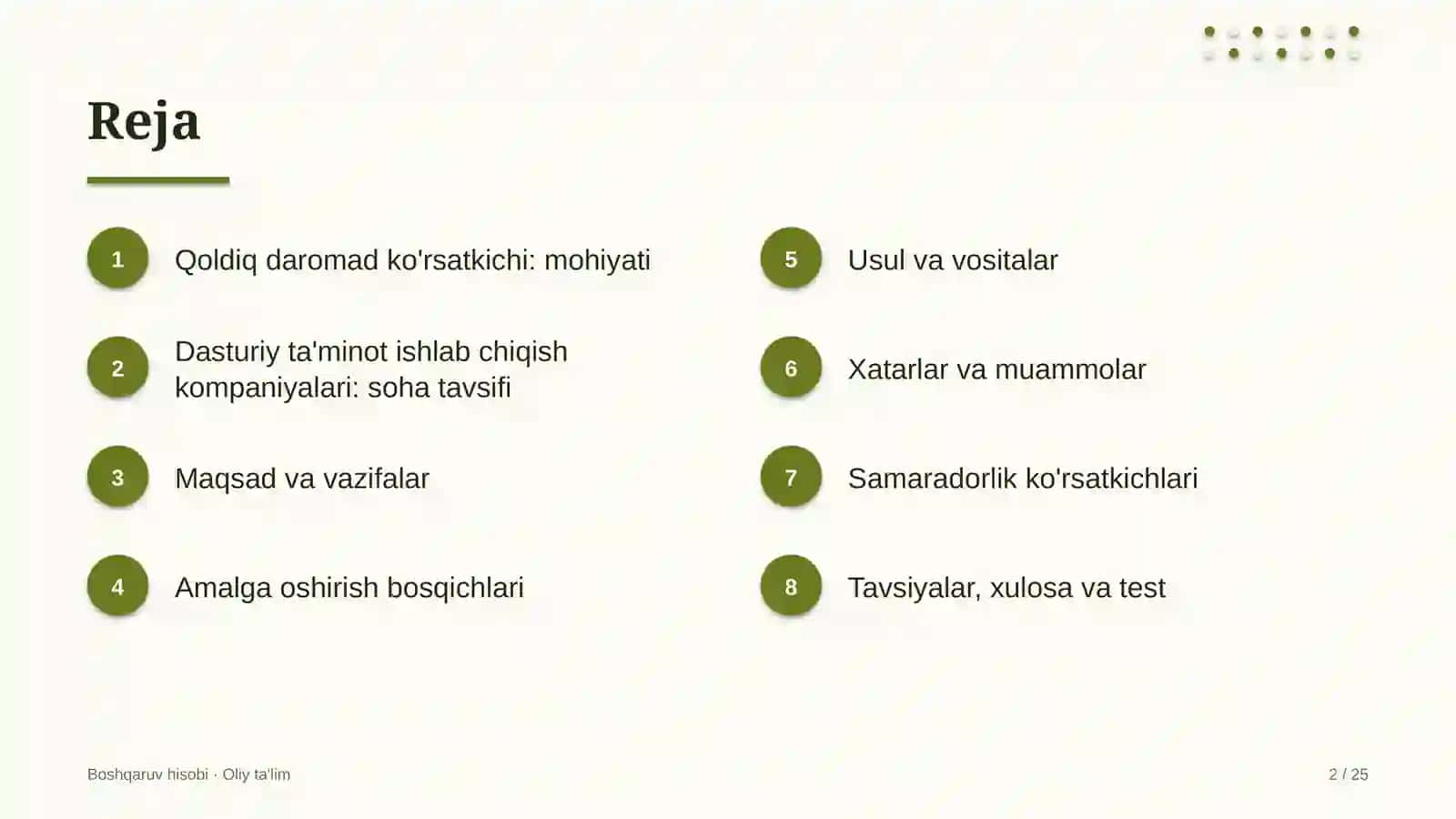 dasturiy ta'minot ishlab chiqish kompaniyalarida qoldiq daromad ko'rsatkichidan foydalanish 8629 2