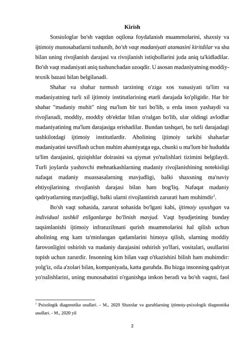 Bo’sh vaqtdan unumli foydalanish tasnifi 2