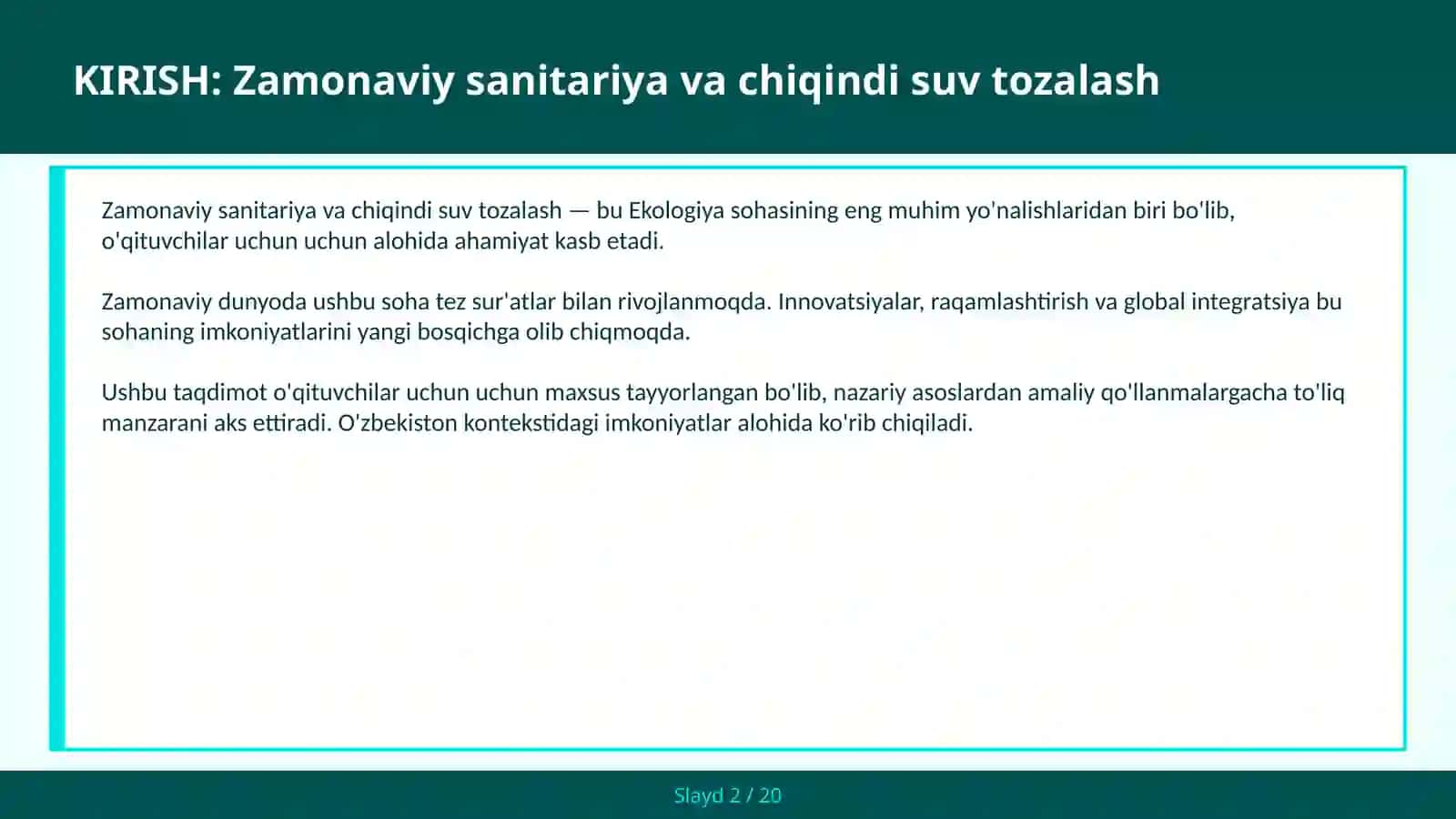 Zamonaviy Sanitariya va Chiqindi Suv Tozalash 2
