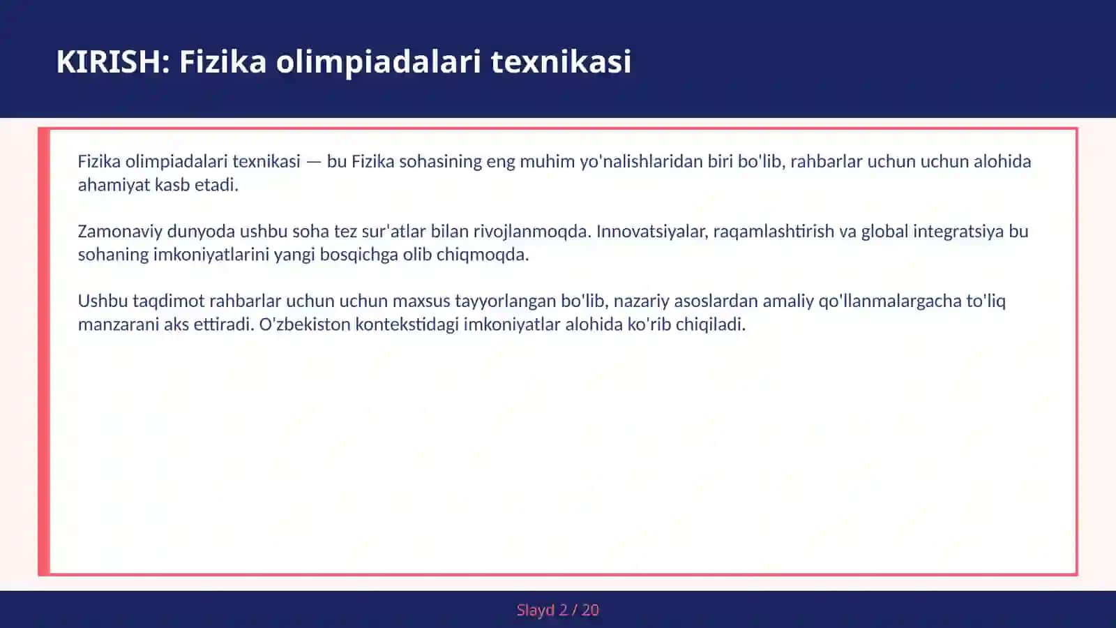 FIZIKA OLIMPIADALARI TEXNIKASI 2