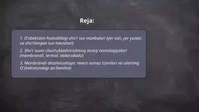 O’zbekiston hududida sho’r suvni chuchuklashtirish 2