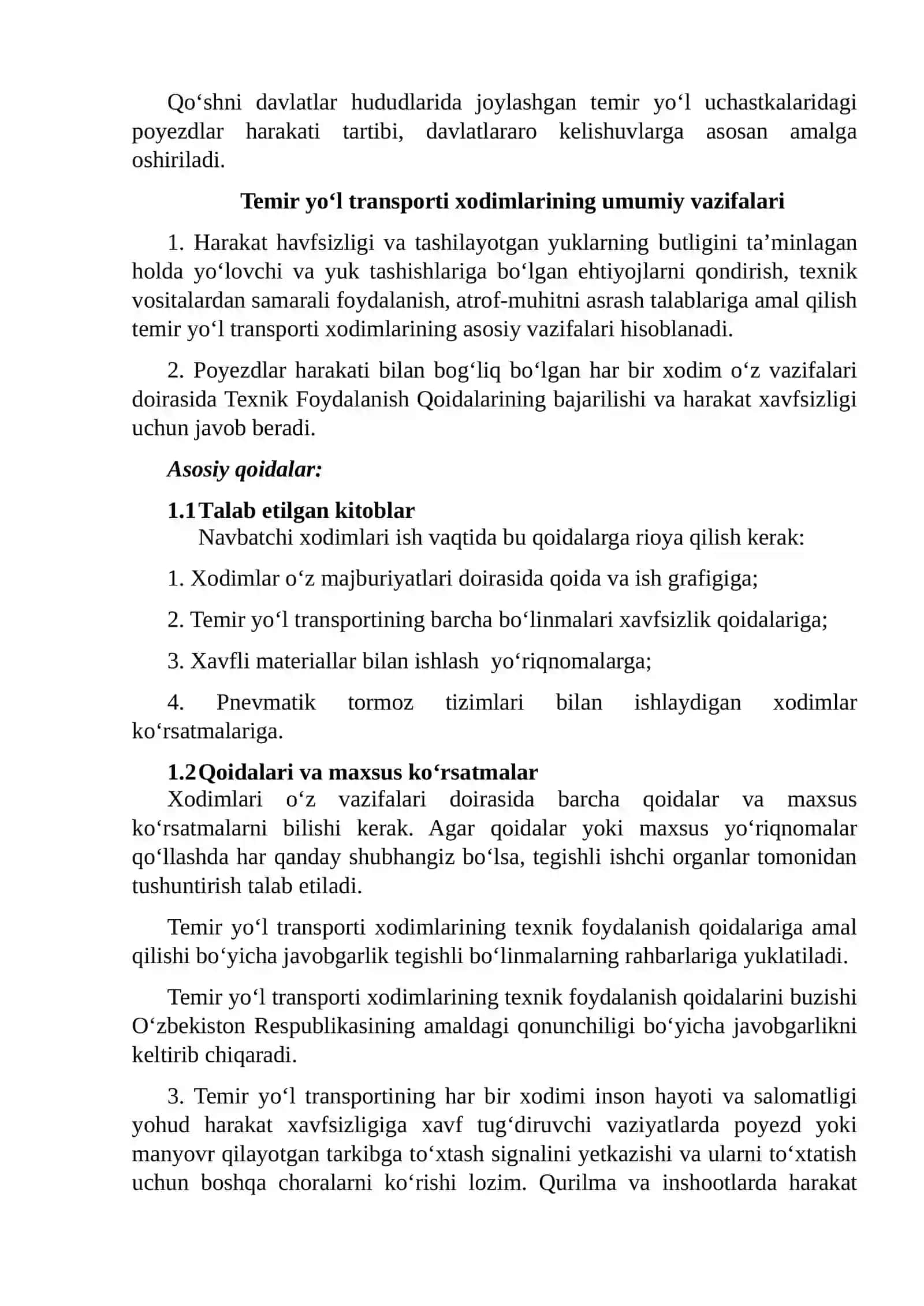 Temir yo‘l transporti xodimining umumiy majburiyatlarini o‘rganish 2
