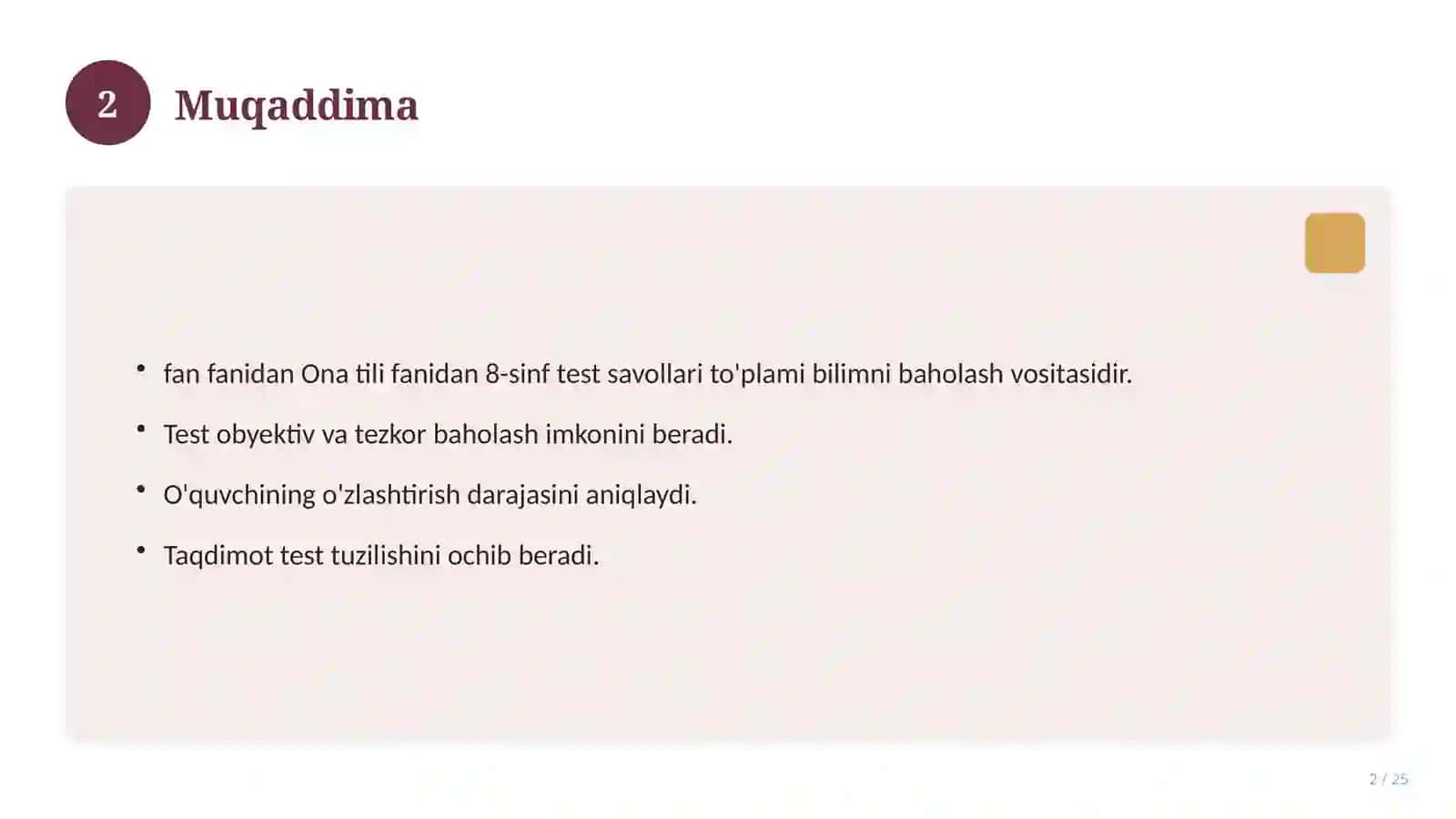 Ona tili fanidan 8-sinf test savollari to'plami 2