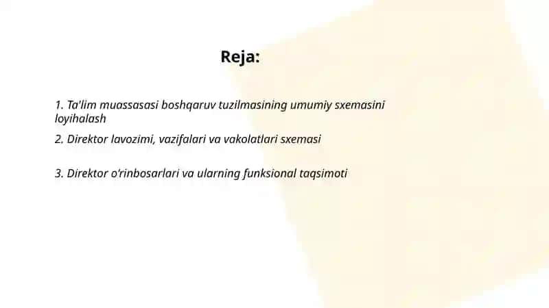 Ta'lim muassasasi boshqaruv tuzilmasi sxemasini ishlab chiqish 2