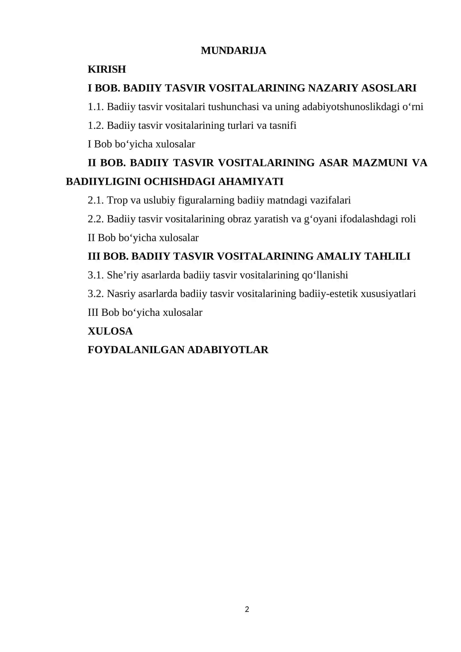 “BADIIY TASVIR VOSITALARI” KURS ISHI 2