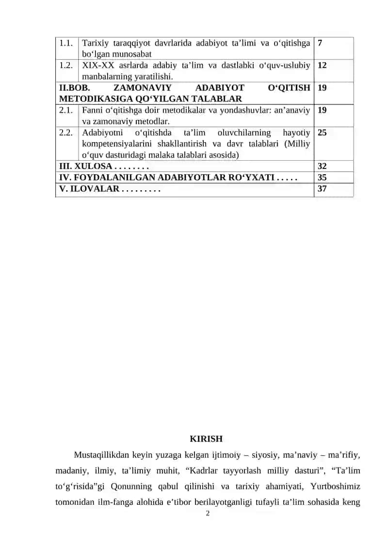 Adabiyot o‘qitish metodikasi 2