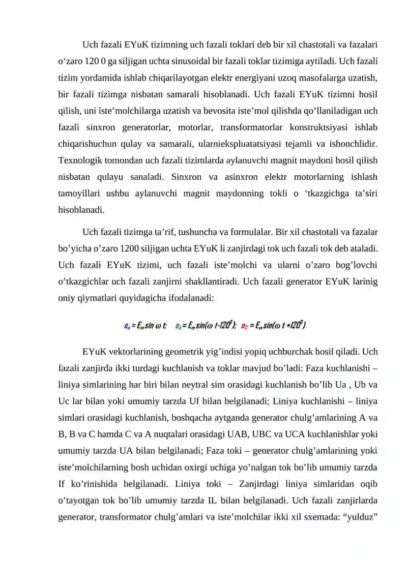 Uch fazali elektr zanjirlarni hisoblash. 2