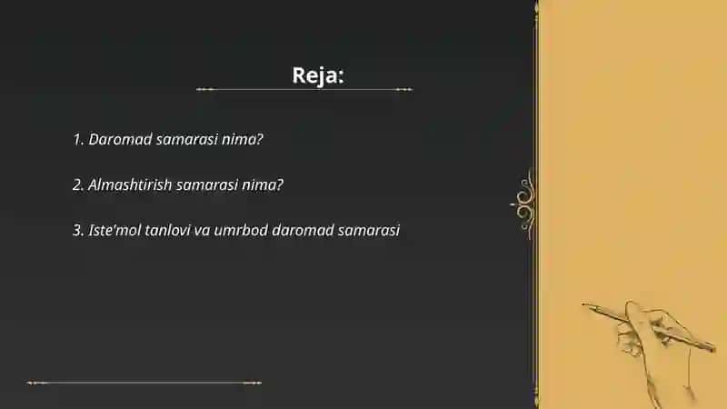 Daromad samarasi va almashtirish samarasi 2