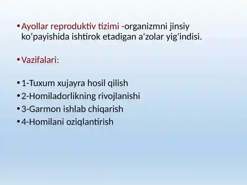 Ayollar jinsiy azolarining klinik anatomiyasi. Tug’ruq yo’llari. 2