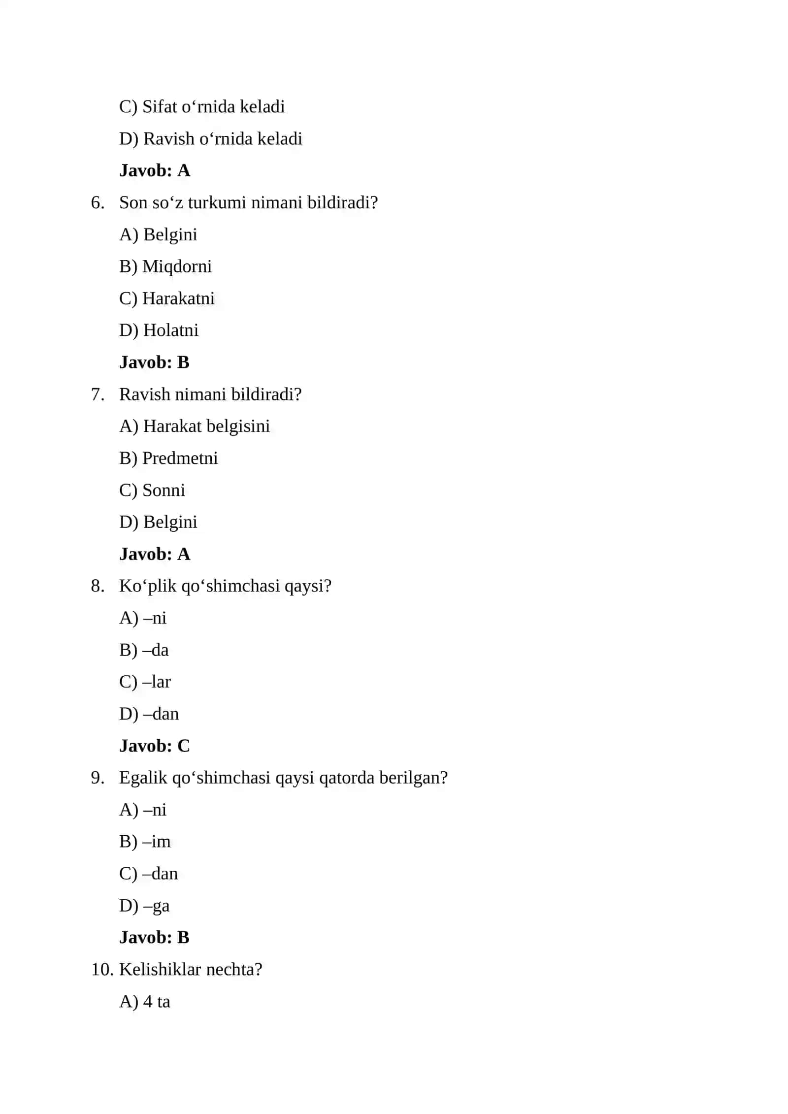 ONA TILI BO‘YICHA ATTESTATSIYA TEST SAVOLLARI 2
