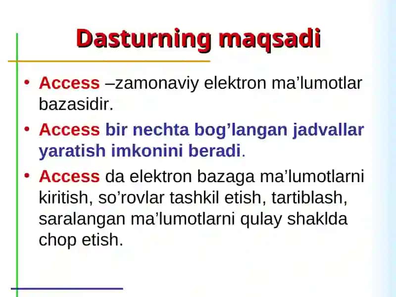 MS Access ma’lumotlar bazasi 2
