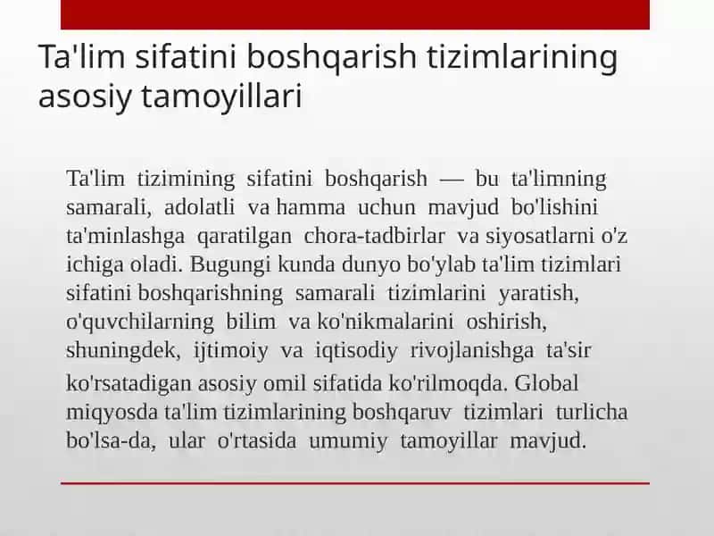GLOBAL TA'LIM SIFATINI BOSHQARISH TIZIMLARI 2