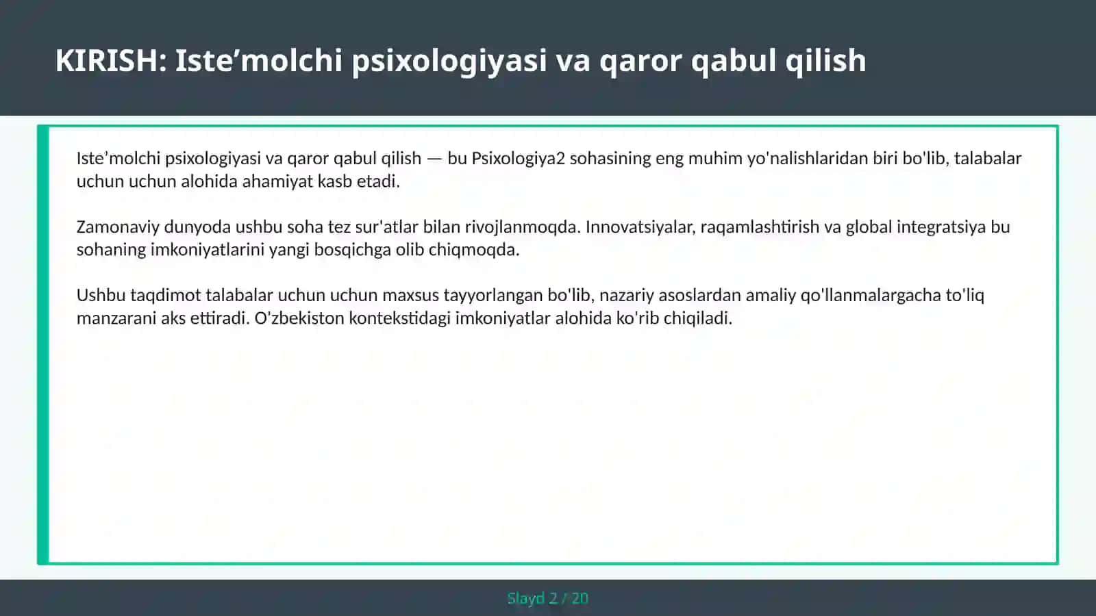 Isteʼmolchi psixologiyasi va qaror qabul qilish 2
