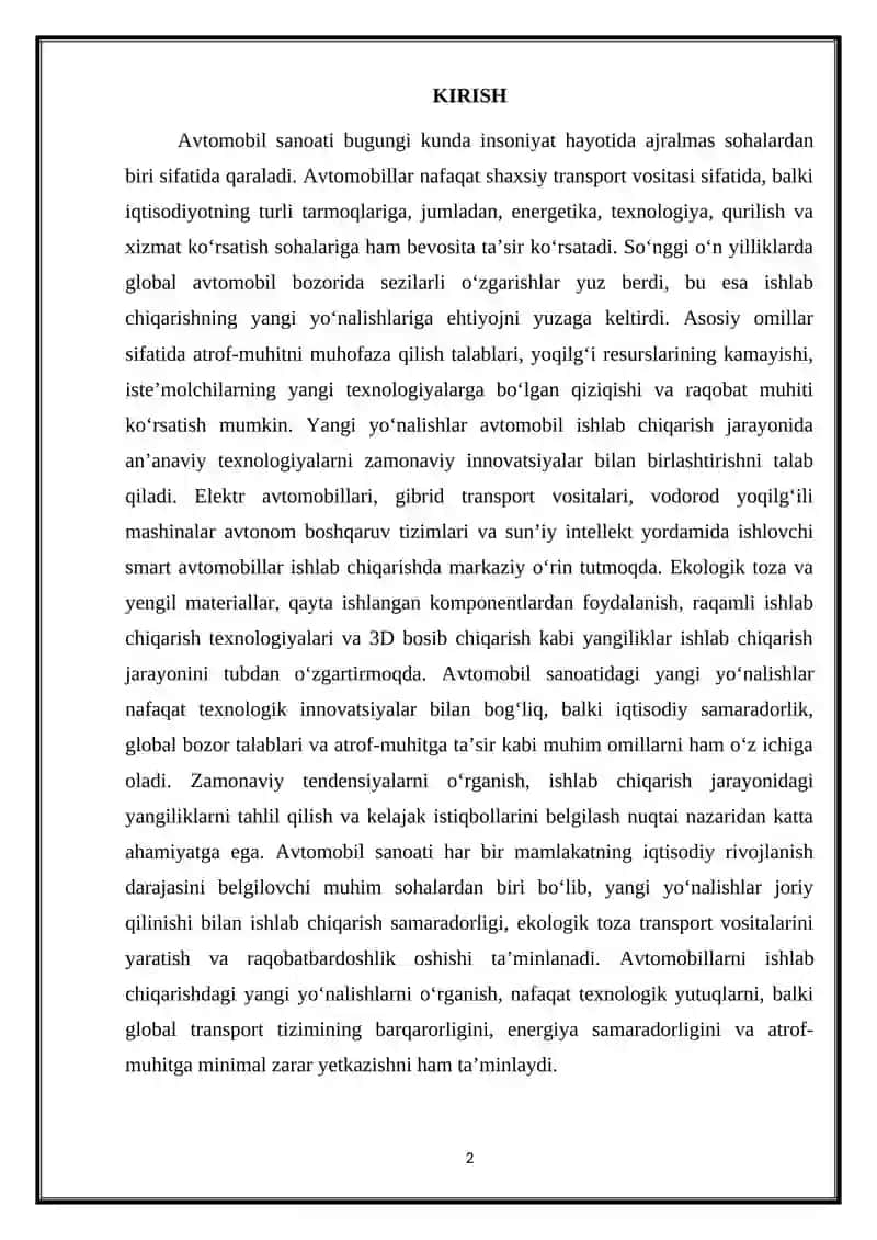 Avtomobillarni Ishlab Chiqarishdagi Yangi Yo‘nalishlar 2