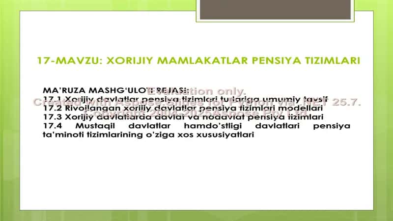 Xorijiy mamlakatlar pensiya tizimi 2
