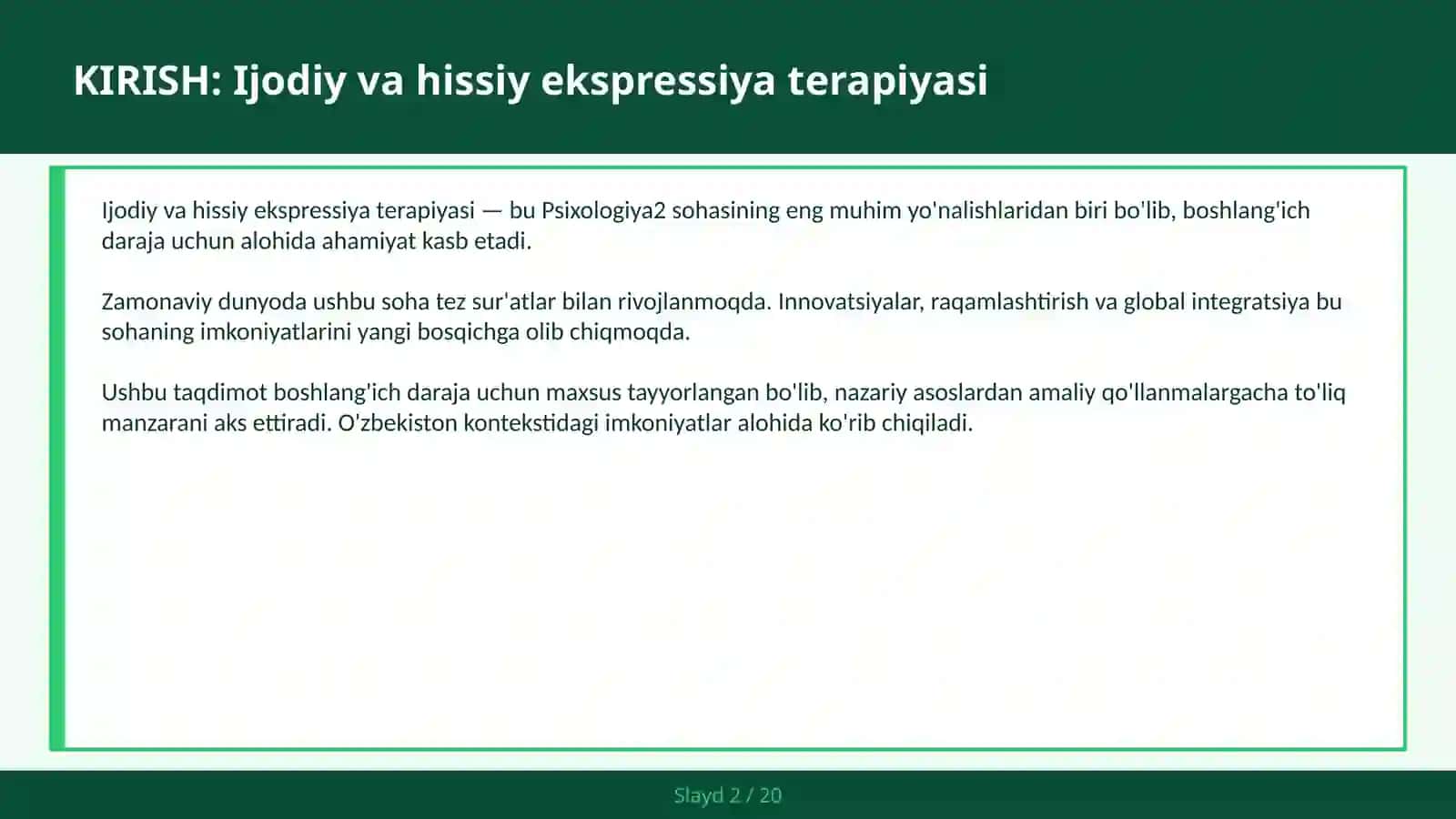 IJODIY VA HISSIY EKSPRESSIYA TERAPIYASI 2