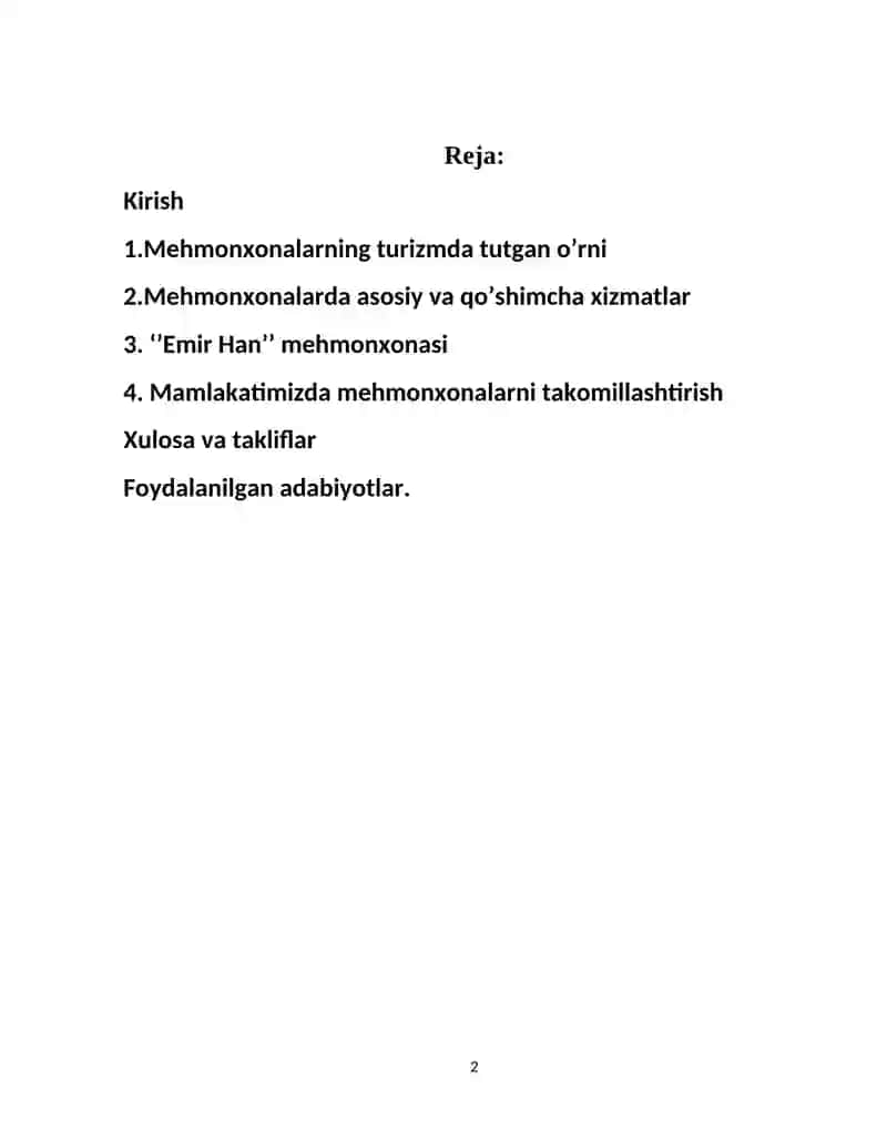 Turizmda mehmonxona xizmatlari 2
