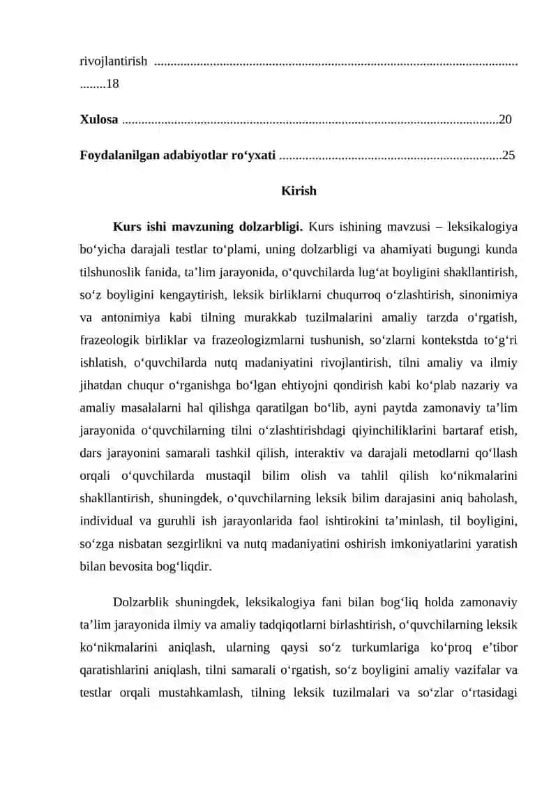 Leksikalogiya bo’yicha darajali tetslar toplami 2