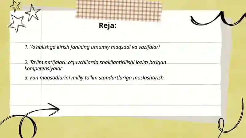 YO‘NALISHGA KIRISH FANINING MAQSAD VA VAZIFALARI 2