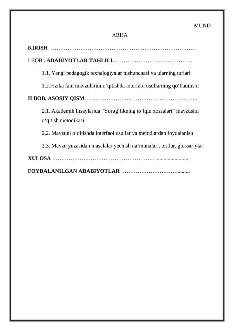 Yorug'likning to'liq xossalari o'tish metodikasi 2