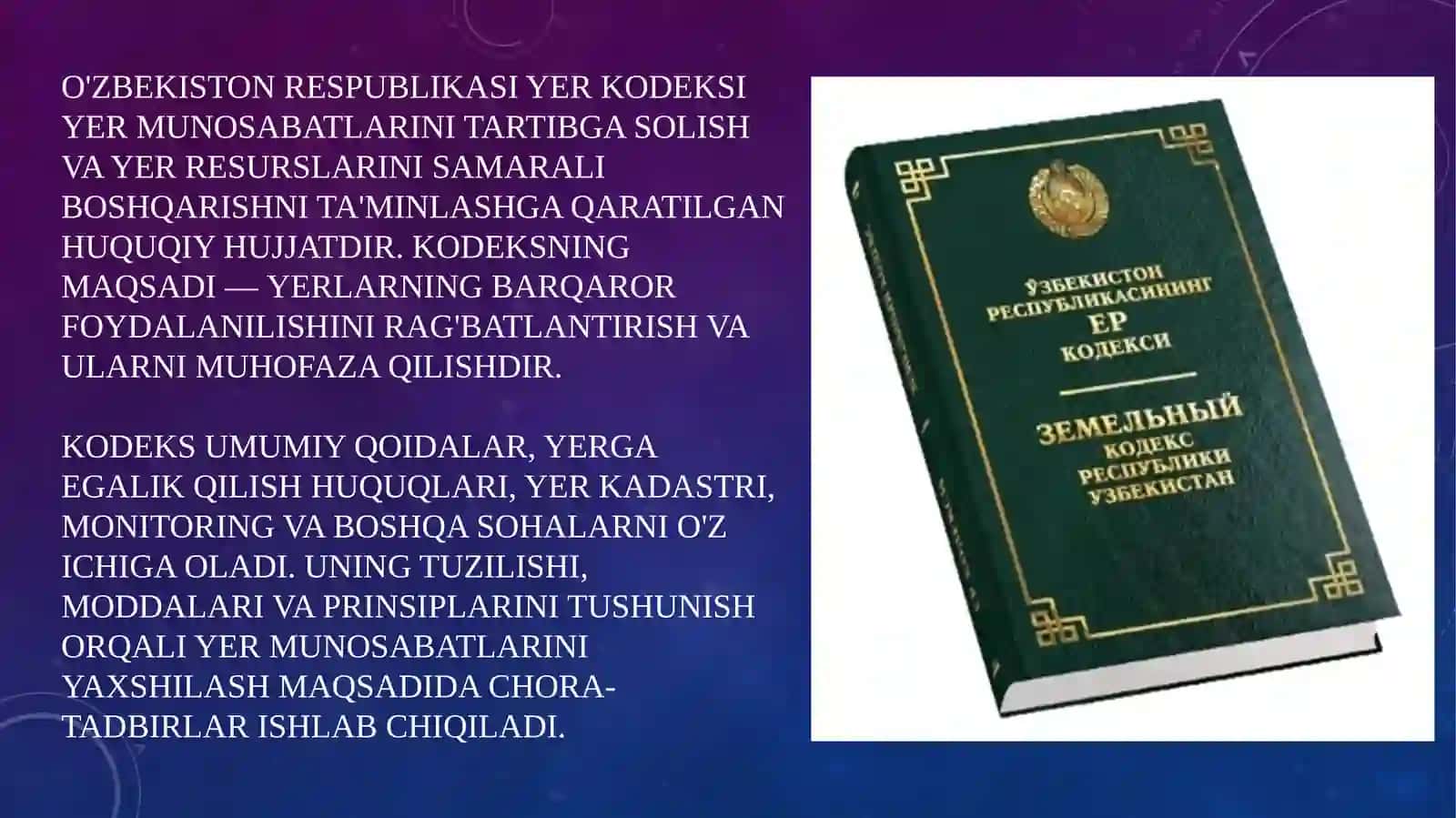 O’zbekiston respublikasi Yer kodeksining 87-90 moddalarini o’rganish 2