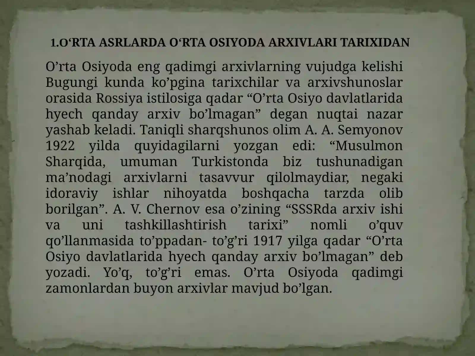 O‘RTA OSIYO ARXIVLARI  TARIXI 2
