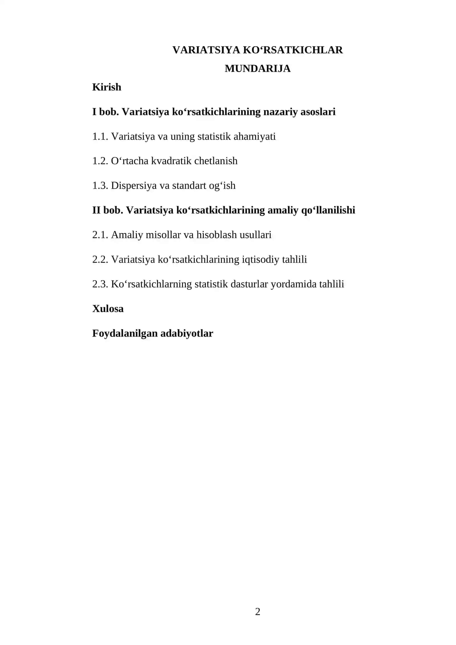 VARIATSIYA KOʻRSATKICHLAR 2