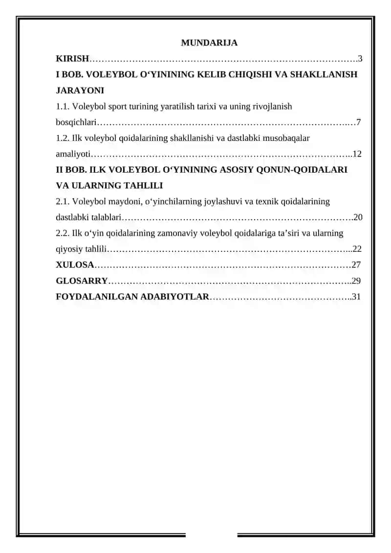 Ilk voleybol o'yinining qonun qoidalari 2