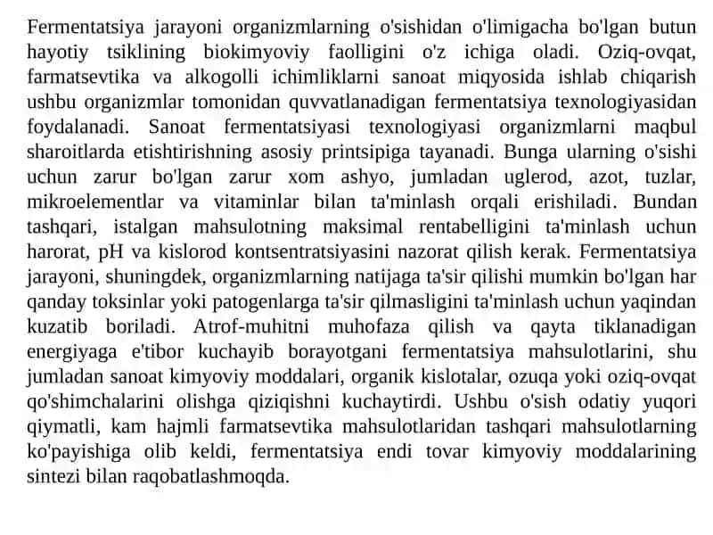 Fermentatsiya jarayoni va uning xossalari 2