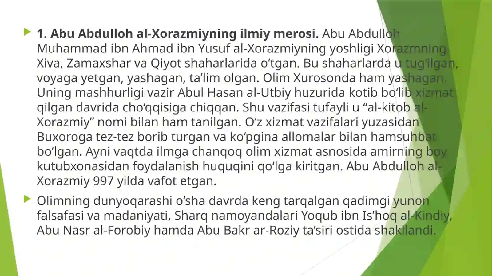 Abu Abdulloh al-Xorazmiy va Ahmad al-Marvaziylarning hayoti va faoliyati 2