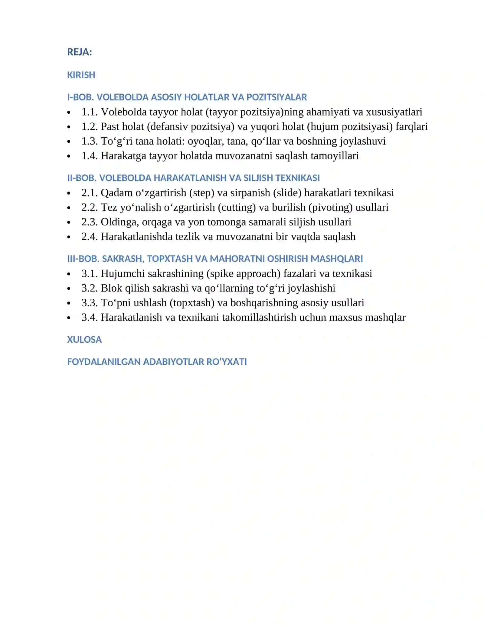 Volebol o‘yinida holatlar va harakatlanishlar 2